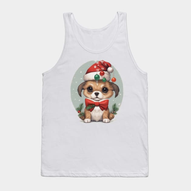 cute little puppy wearing a santa hat Tank Top by JnS Merch Store